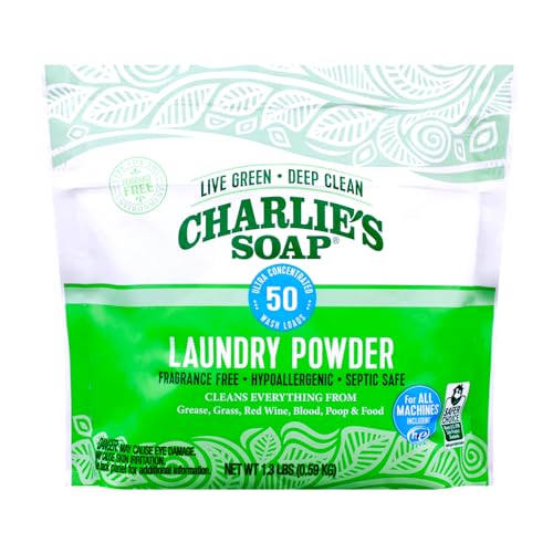 Charlie’s Soap Laundry Powder (50 Loads, 1 Pack) Hypoallergenic Deep Cleaning Washing Powder Detergent - Eco-Friendly, Safe, and Effective