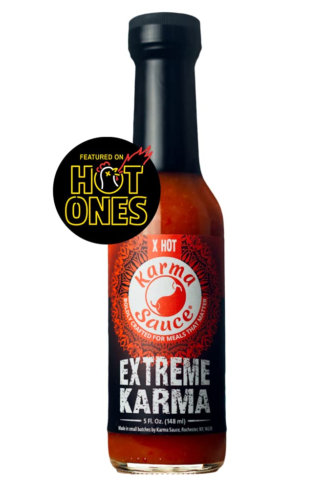 Extreme Karma | Featured on Hot Ones! | Extra Hot With A Savory-Sweet Tang | Bhut Jolokia, Trinidad, Moruga Scorp | No Preservatives, No Extracts |