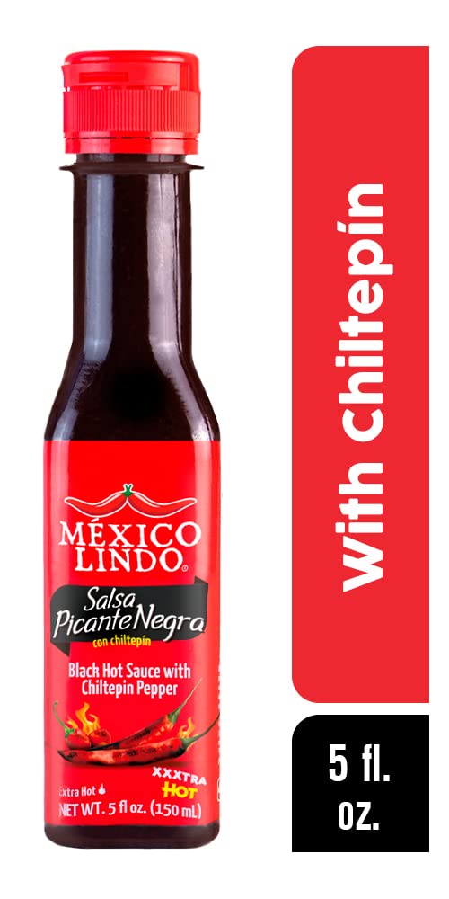 Mexico Lindo Picante Negra Xxxtra Hot Sauce, With Chiltepin Pepper, 5 Fl Oz (Pack of 6)