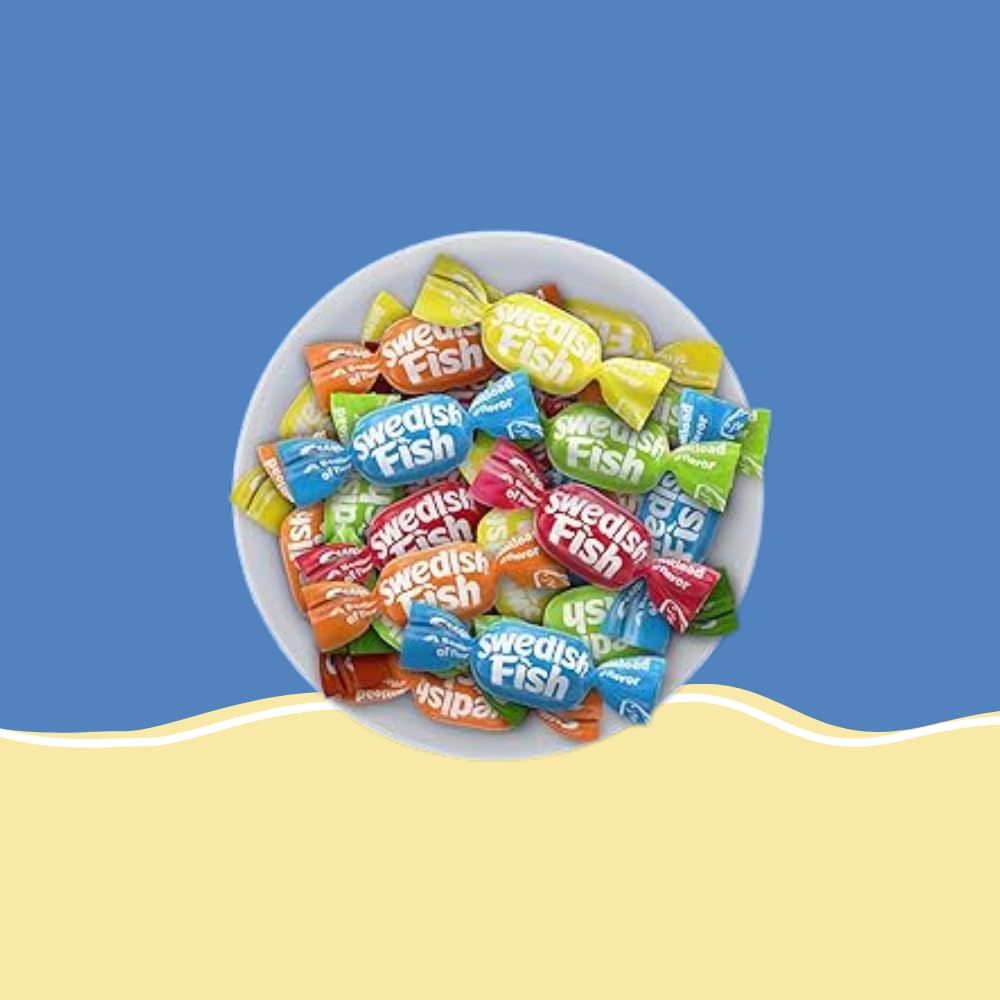 Candykrave Swidish Fish Chews Soft & Chewy Candy - 1lb - Individually Wrapped Sweet Candy Pack- Delicious Gummy Candy for Halloween, Pinata Stuffers