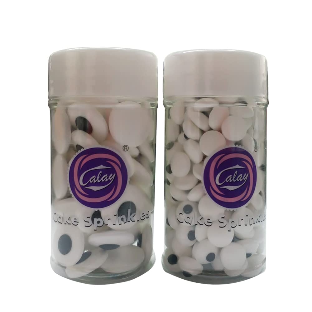 2 Bottles Candy Eyeballs Eyes Cake Cupcake Toppers Cookie Decorations,Two Size Mixed, Edible Dessert Sprinkles for Halloween Christmas Cake Cupcakes
