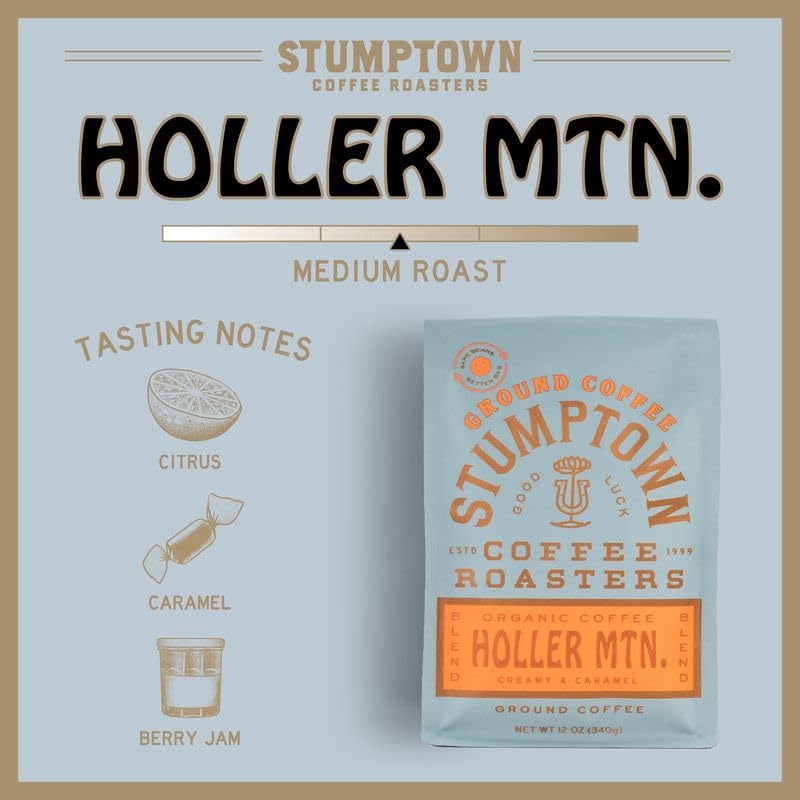 Stumptown Coffee Roasters, Organic Medium Roast Ground Coffee, 100% Arabica Coffee - Holler Mountain 12 Ounce Bag, Flavor Notes of Citrus Zest