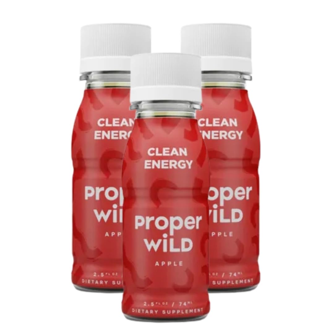 Proper Wild Shot Energy Apple 2.5 fl oz - Energy Shots - Proper Wild Juice Shots - Focus Factor for Work and Study - Pack of 3