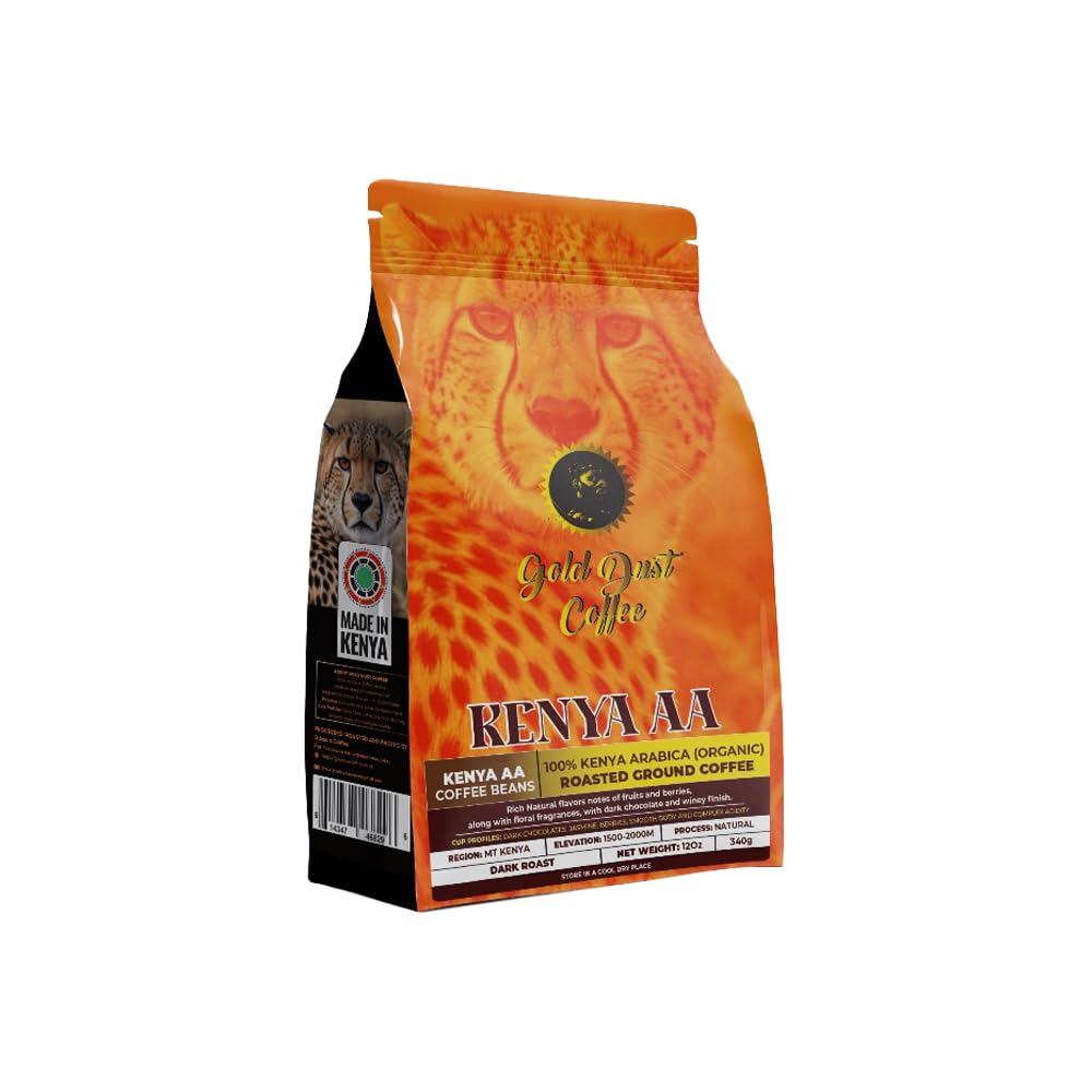 Gold Dust Coffee - Premium Dark Roasted Ground Coffee (12oz, Kenya AA)