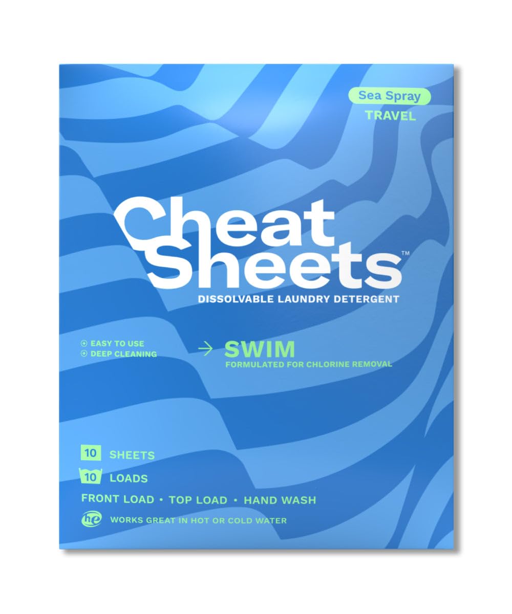 Cheat Sheets Laundry Detergent Sheets Swim Travel Packs Sea Spray - 10 Sheets (10 Loads) - Travel Friendly - Liquidless and Powderless - Eco-Friendly