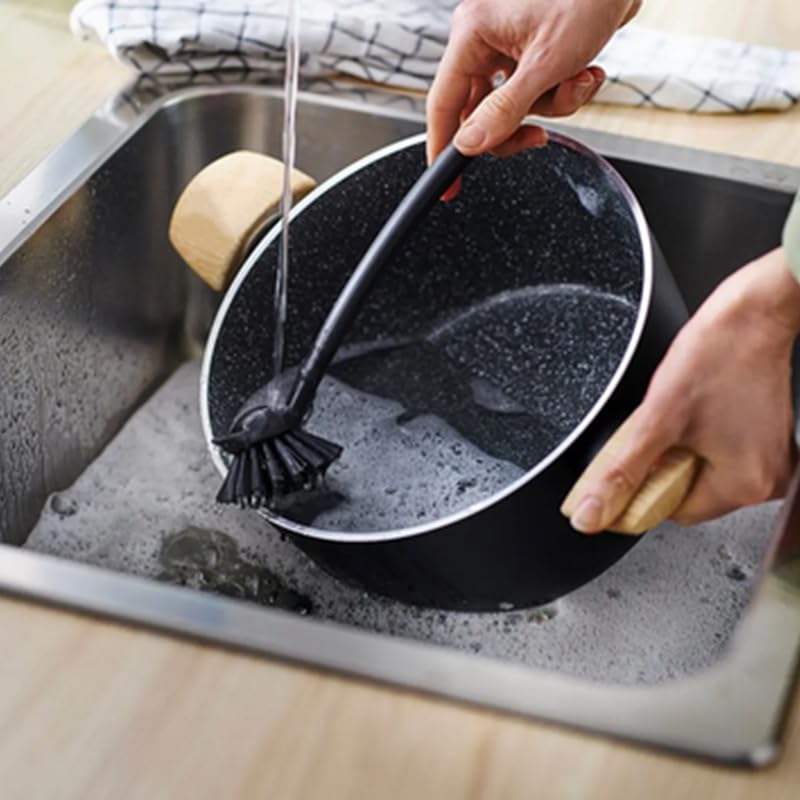 2 Pcs Scrub Brush with Handle 11'' Dish Scrubber Brush Kitchen Sink Brush Black Long Handle Dish Cleaning Brush for Kitchen Dishes Pot Sink
