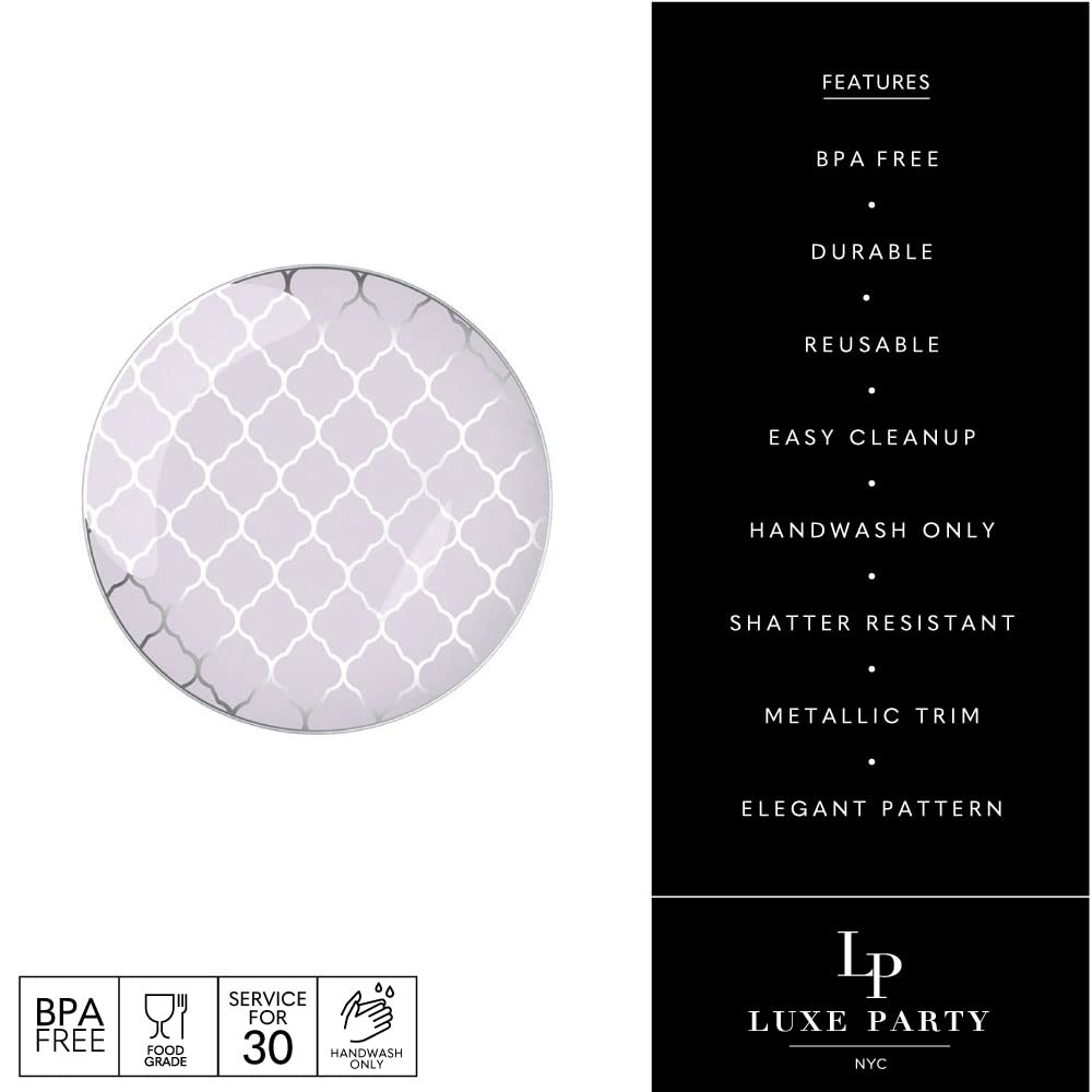 LUXE PARTY NYC Plastic 30 Pack Dinnerware Plates | Disposable| 10.25" | Dinner Plate | Dinner | Buffet| Partyware| Party Supplies | Holidays | Sliver