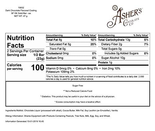 Asher's Chocolates, Sugar Free Bars, Diabetic Friendly, Small Batches of Kosher Chocolate, Family Owned Since 1892, Keto Chocolate (12 Bars, Dark