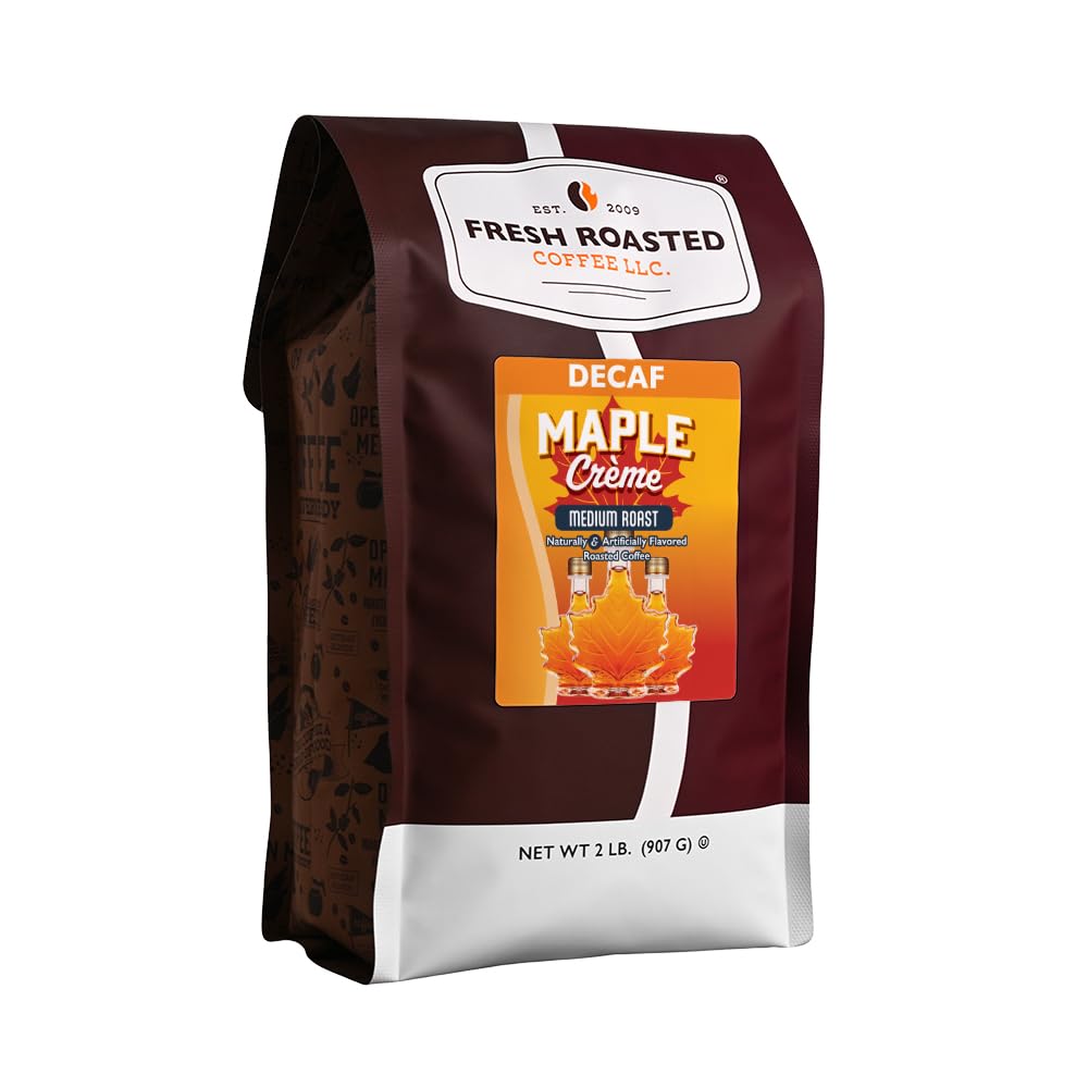 Fresh Roasted Coffee, Decaf Maple Crème Flavored Coffee, 2 lb (32 oz), Medium Roast, Kosher, Whole Bean