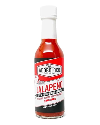 Adoboloco Hot Sauce Jalapeno Sauce - Mild Red Umami Sauce 5oz Hawaiian Fiery Chili Pepper Sautee, Salad Dressing Sauce