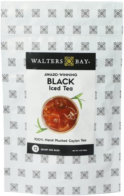 Walters Bay Black Iced Tea, 12 Count, Quart Sized Tea Bags, Ceylon Tea, Unsweetened, Unflavored, Southern Iced Tea, 100% Hand Plucked, Black Iced Tea