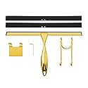 TOOVEM 12 Inch Shower Squeegee for Glass Doors, Window, Bathroom, Car Windshield, Shower Cleaning Tools with S Hook, Square Sticky Hook?Gold?