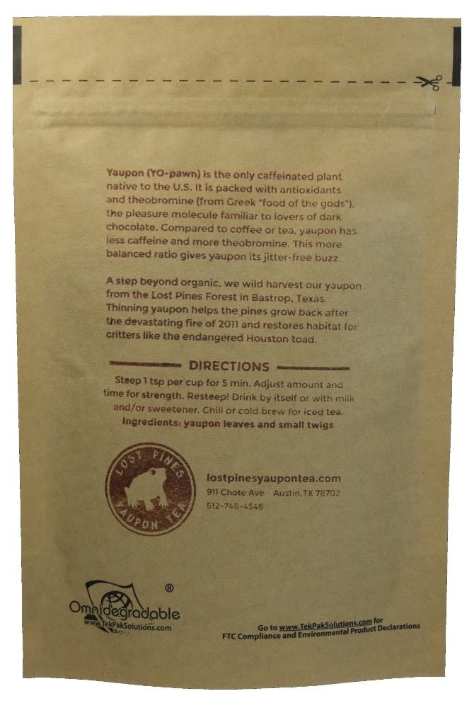 1 oz Light Roast Yaupon Tea (loose leaf) - Lost Pines Yaupon Tea - Sustainably wild harvested yaupon, the only caffeinated plant native to North