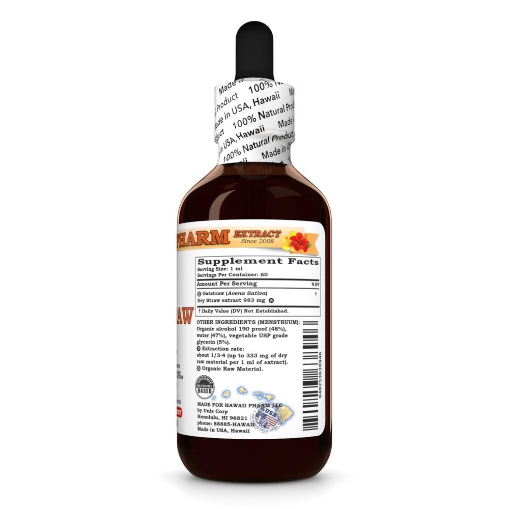 Hawaii Pharm Oat Straw Alcohol-Free Liquid Extract, Professional Grade, Small Batch Crafted Oats Straw (Avena Sativa) Dried Tops Glycerite Natural