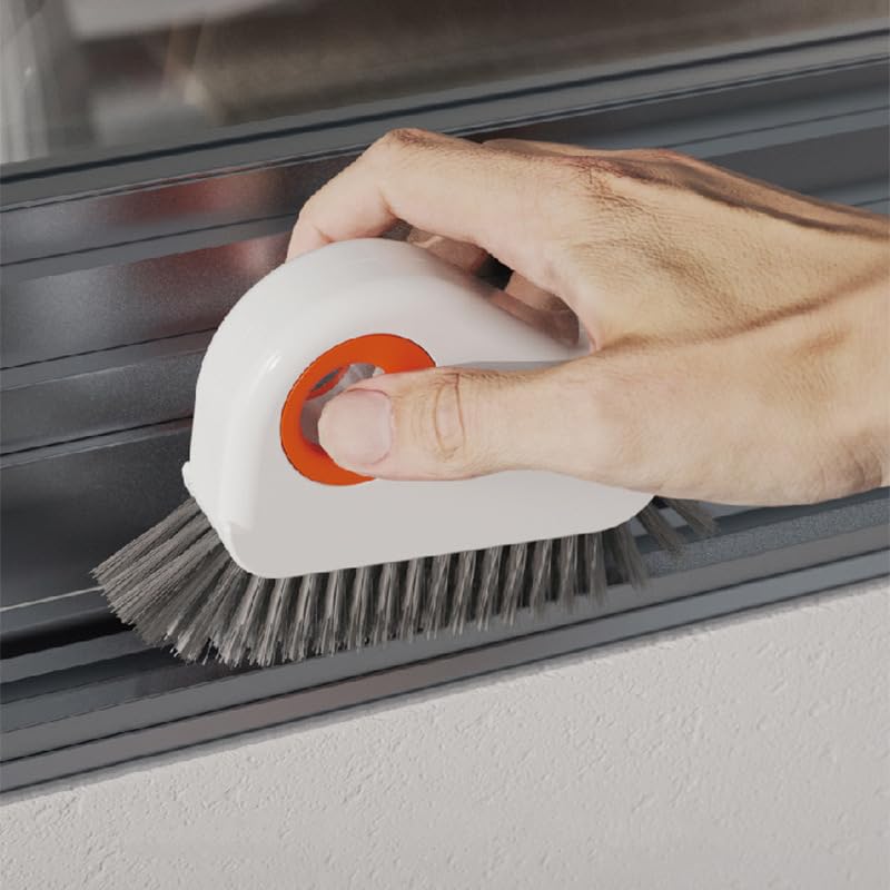 2 in 1 Groove Cleaning Brush Window Track Cleaning Tools, 2025 New Multifunction Hard Bristle Crevice Cleaner Brush with Hidden Scraper, Grout Cleaner