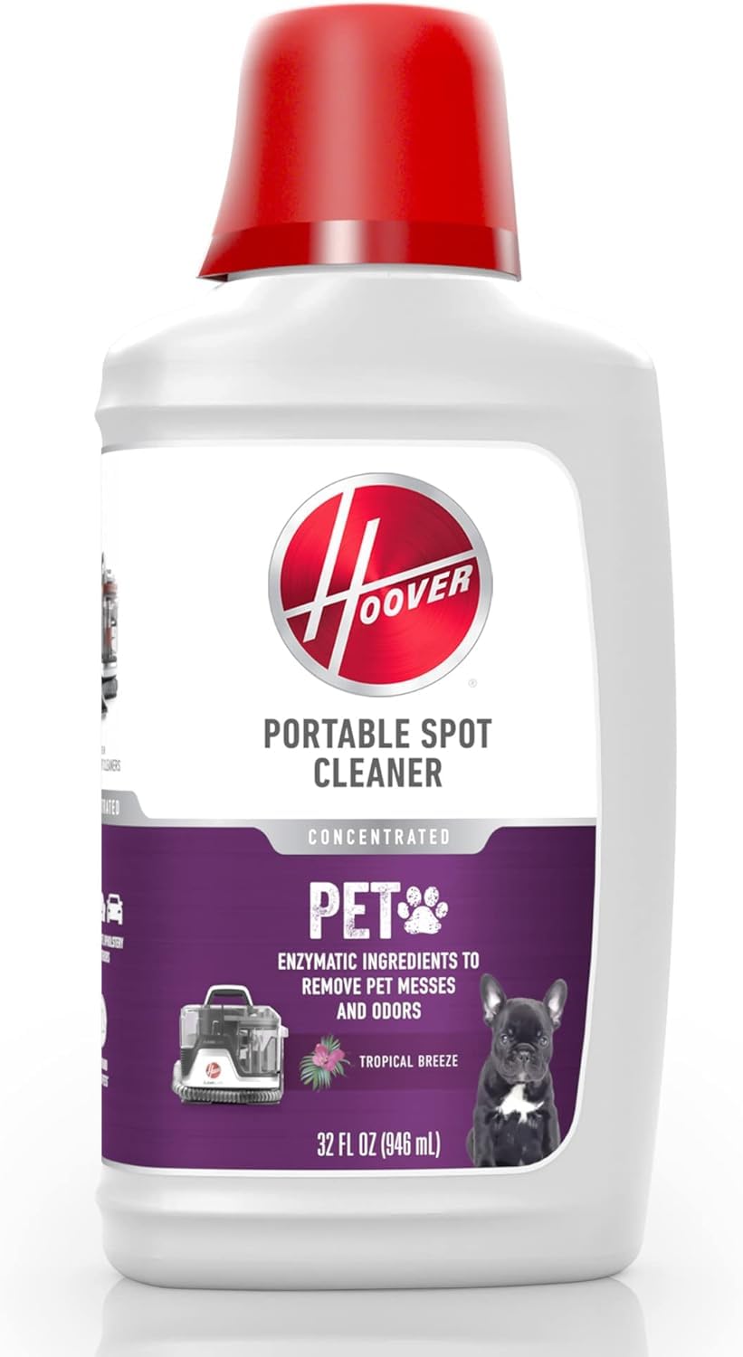 Hoover Pet Portable Spot Cleaner Solution, 32 oz., Tropical Breeze Scent, Upholstery and Carpet Shampoo Solution, Eliminates Pet Messes and Odors