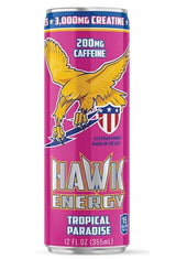 HAWK ENERGY PERFORMANCE - TROPICAL PARADISE - Premium Sugar Free Energy Drink - 12 Pack - 12 oz cans - Focus and Power - 3000mg Creatine, 200mg