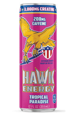 HAWK ENERGY PERFORMANCE - TROPICAL PARADISE - Premium Sugar Free Energy Drink - 12 Pack - 12 oz cans - Focus and Power - 3000mg Creatine, 200mg