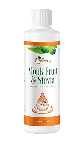 Monk Fruit & Stevia Liquid Sweetener Drops - Natural Sweeteners & Sugar Alternatives - Delicious Blend with No Bitter Aftertaste - Concentrated Sweetener Liquid Drops Extract - 8 FL OZ (1600 Servings)
