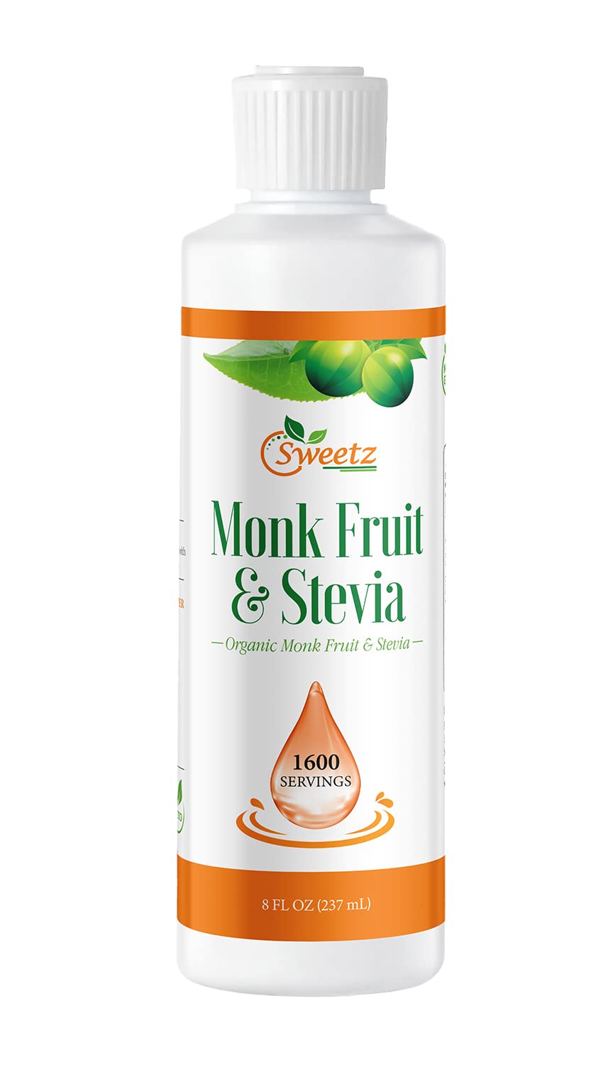 Monk Fruit & Stevia Liquid Sweetener Drops - Natural Sweeteners & Sugar Alternatives - Delicious Blend with No Bitter Aftertaste - Concentrated Sweetener Liquid Drops Extract - 8 FL OZ (1600 Servings)