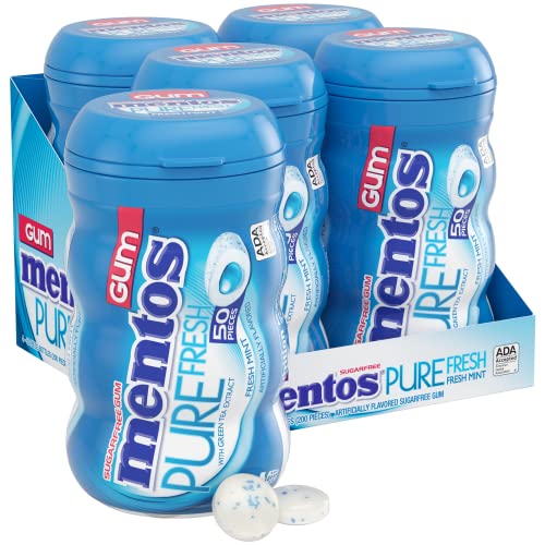 Mentos Pure Fresh Sugar-Free Chewing Gum with Xylitol, Fresh Mint, 50 Piece Bottle (Pack of 4)