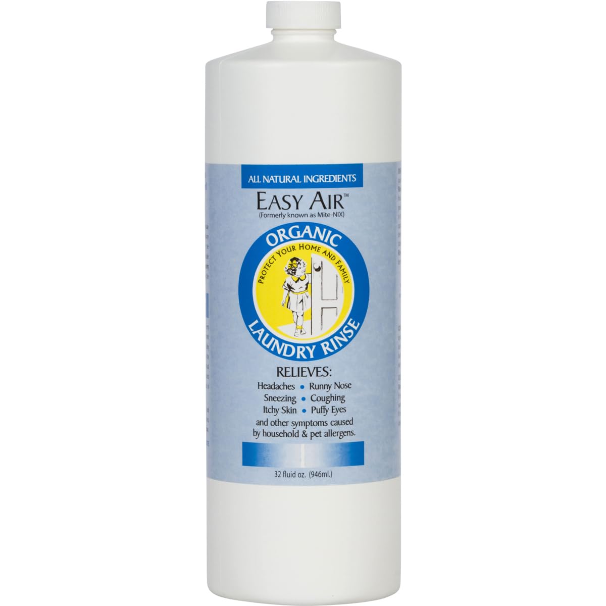 Easy Air Organic Allergy Relief Laundry Rinse, Hypoallergenic & Fragrance Free, Eliminate Odors. Asthma & Allergy Safe for Babies & Pets - 32 Fl Oz