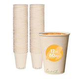 100% Compostable Disposable Coffee Cups [12oz 80 Pack] Paper Cups Made from Bamboo, Eco-Friendly, Biodegradable Premium Party Cups, Natural Unbleached