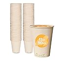 100% Compostable Disposable Coffee Cups [12oz 80 Pack] Paper Cups Made from Bamboo, Eco-Friendly, Biodegradable Premium Party Cups, Natural Unbleached