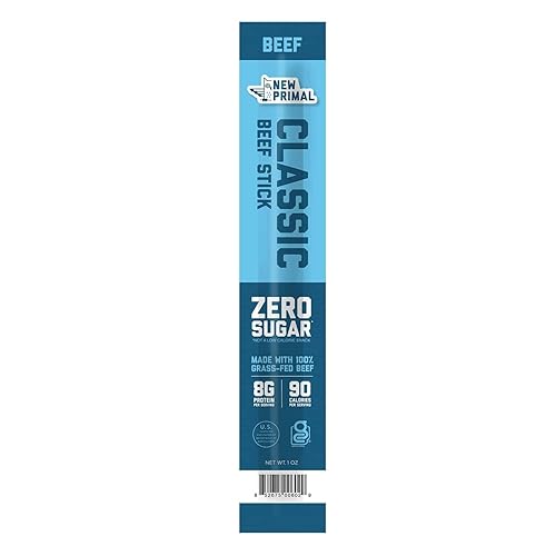 The New Primal Classic Beef Meat Stick, Whole30 Approved, Paleo, Keto, Pantry Staple, Certified Gluten Free, Low Carb, High Protein Snack, Sugar Free