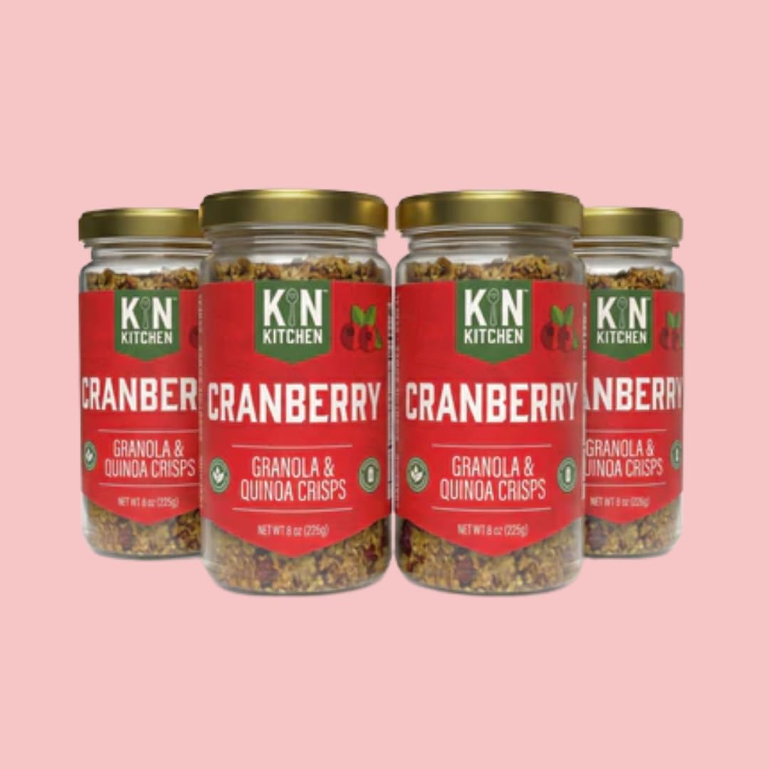 Kin Kitchen non-GMO Granola & Organic Quinoa Crisps, in a Glass Jar Recyclable and Resusable. Made with Real Fruit. No Aritificial Colors, Flavors, or