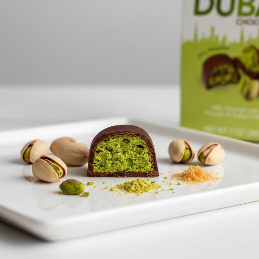 Bind Authentic Dubai Chocolate Bites - Premium Milk Chocolate with 20% Pistachio & Crispy Kadayif Kunafa Filling - Gourmet Middle Eastern Treat, 7 oz