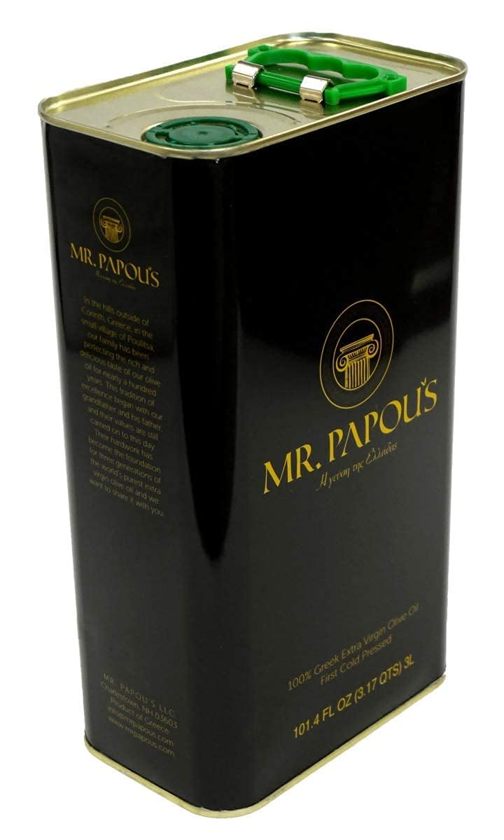 Mr. Papou's Authentic Greek Extra Virgin Olive Oil - High Polyphenols, First Cold Pressed, Family Owned, Single Origin, Harvested in Greece - 3 Liter (101.4 fl oz)