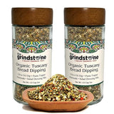 The Grindstone, Organic Tuscany bread dipping mix, perfect seasoning spice with extra virgin olive oil, bread, pasta topper, 2 oz. glass bottle