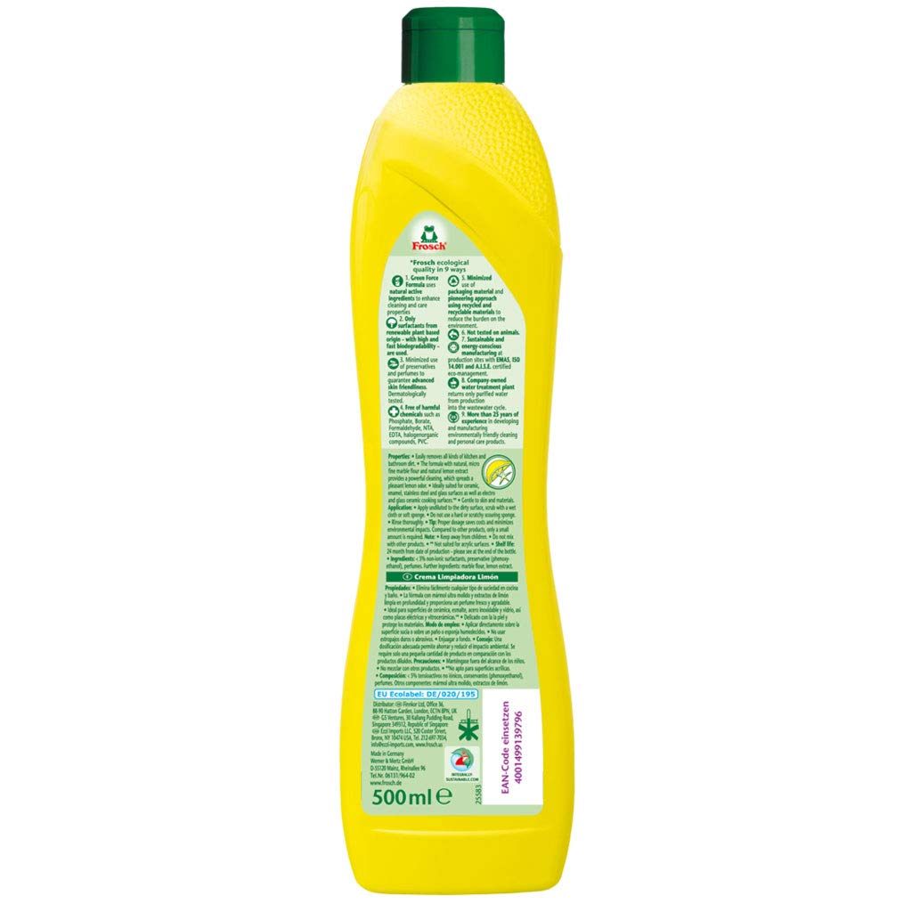 Frosch Natural Lemon Scouring Cream Cleaner, 16.97 fl oz (Pack of 4)