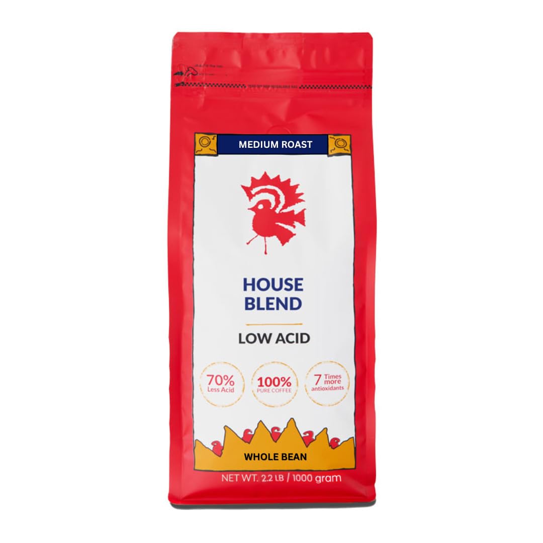 Puroast Low Acid Coffee Whole Bean | House Blend Whole Bean | Medium Roast | High Antioxidants & High pH |No Bitter Aftertaste | Reduced Heartburn