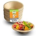 Raj Disposable Palm Leaf Bowls (25 Count, 5" Bowls) Strong Bowl Like Bamboo Party Bowl - Decorative Compostable Tableware for Lunch, Dinner, Birthday
