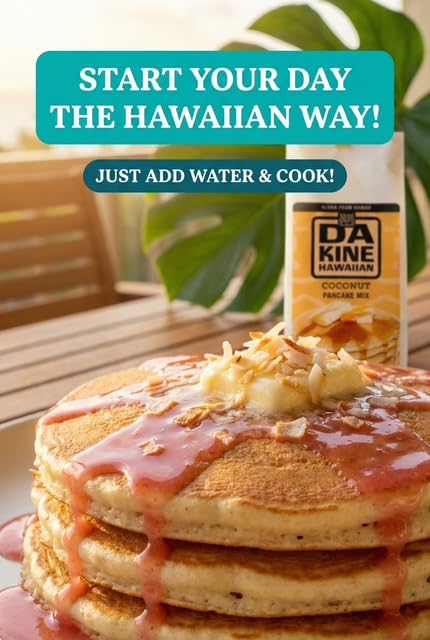Da Kine Hawaiian Pancake Mix, Instant Pancake Mix Just Add Water, Pancake and Waffle Mix, Tropical Pancake Mix, Breakfast Pancake, Waffle & Baking Mixes - 8 oz (Coconut)