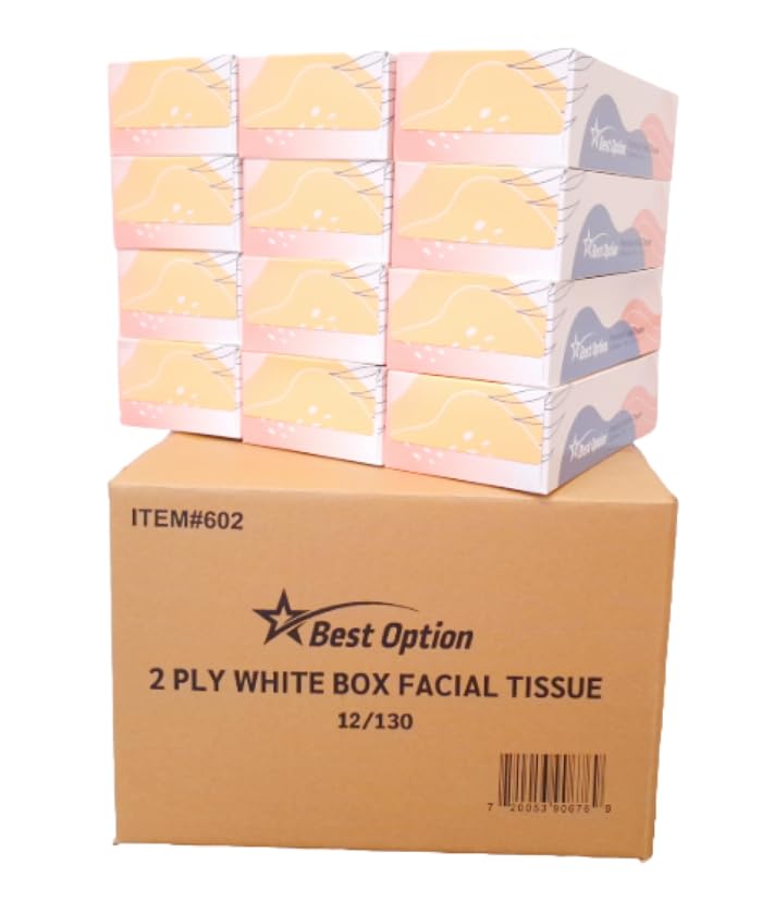 Best Option Soft 2-Ply Facial Tissue White 130-Count Box Pack of 12 for Office