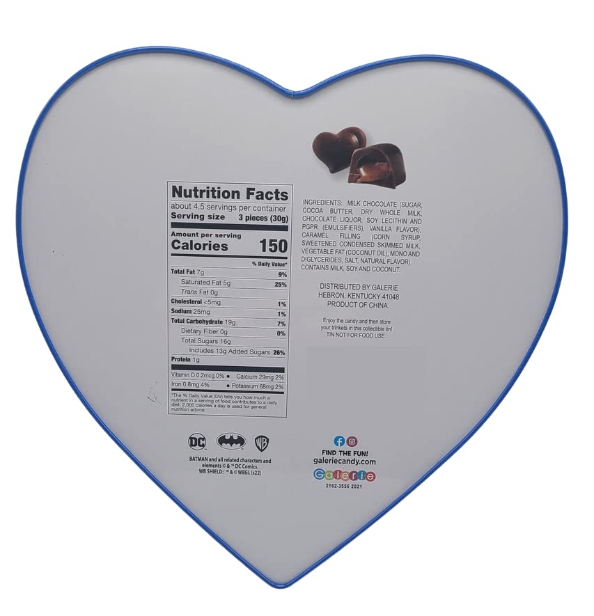 Galerie Milk Chocolate Caramel Filled Hearts Justice League Hero Chest Heart Shaped Tin (Batman)