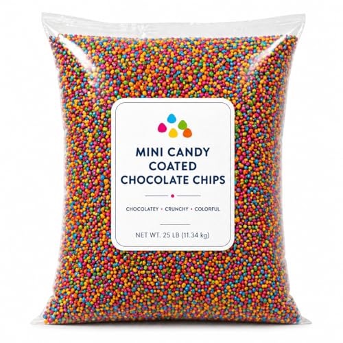 Mini Candy-Coated Chocolate Chips - Rainbow Chocolate Bits - Colorful Candy Shell Chocolate Drops - Bulk Candy for Baking, Toppings & Parties (25 lb)