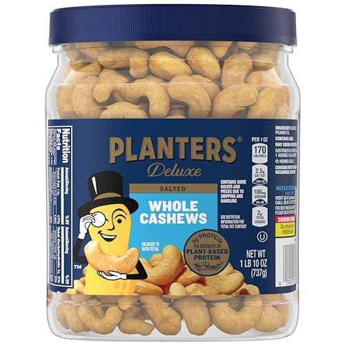 PLANTERS Fancy Whole Cashews with Sea Salt, 26 Ounces ( Pack of 1) Resealable Jar - Made with Simple Ingredients - Good Source of Vitamins