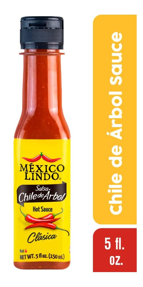 Mexico Lindo Chile de Arbol Hot Sauce Ingredients | 12,190 Scoville Level | Classic Flavor | 5 Fl Oz Bottles (Pack of 6)