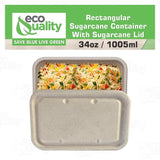 EcoQuality 34oz Disposable Bowls with Fiber Lids - Rectangular Compostable Sugarcane Fiber Biodegradable Paper Bowls Eco-Friendly Take Out Food