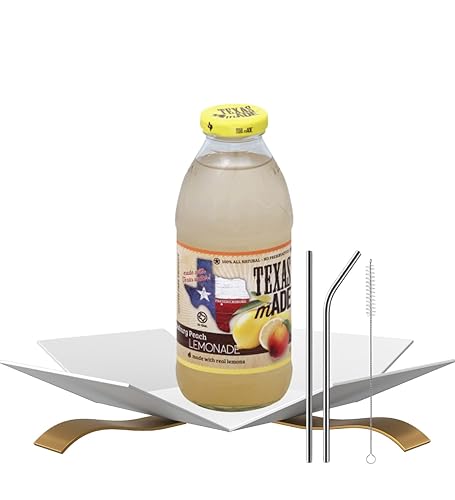 Lemonade 16oz Bundle with Reusable Straw - Refreshing Peach Lemon Beverage with Natural Flavors for Easy Serving - Gift Set (2 Items)
