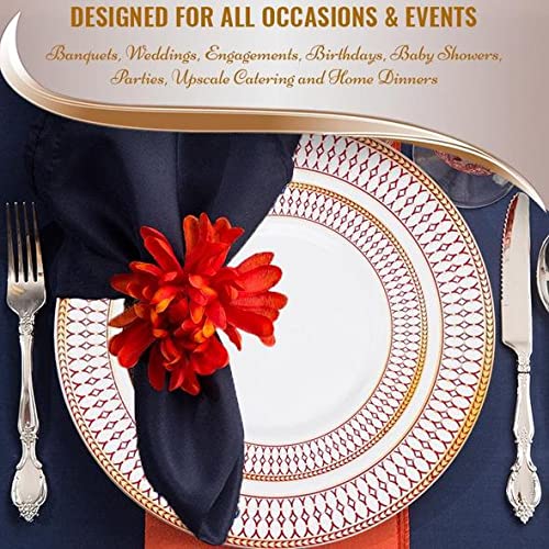 White Plastic Plates, Disposable Dinnerware Party Supplies Gold Chord Rim Design for Birthday, Wedding & All Occasions, 240 pcs (120 Dinner Plates +