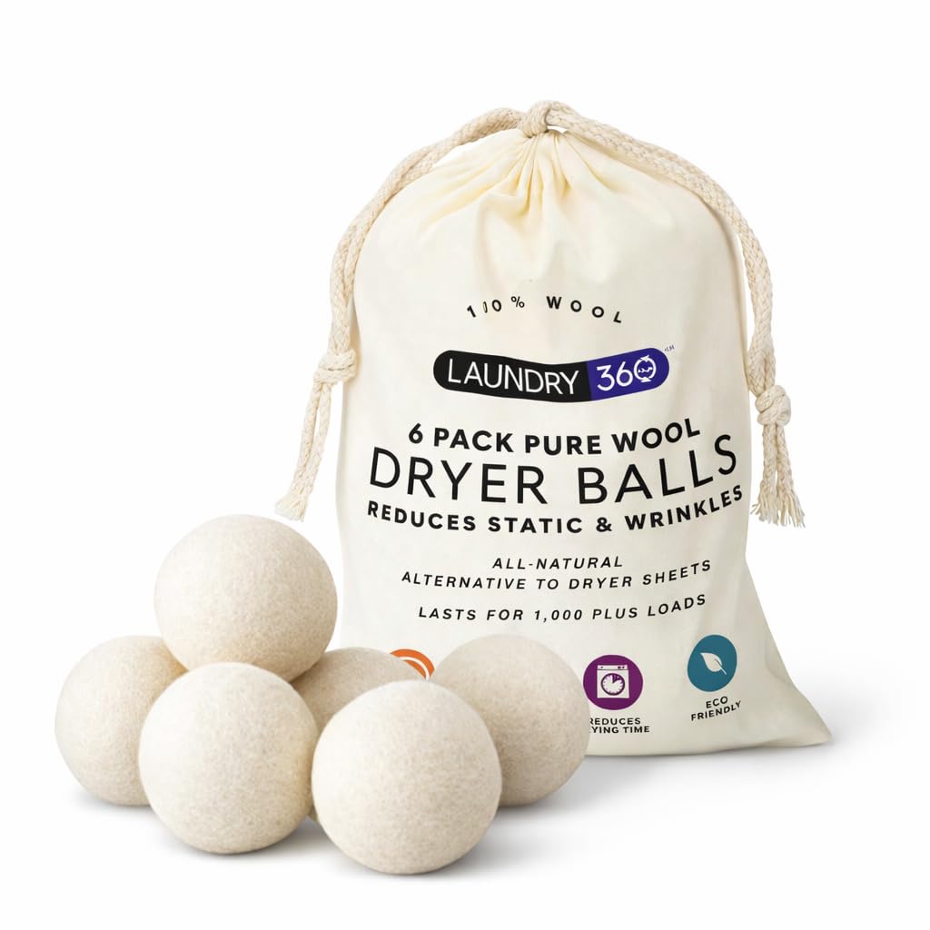 Wool Dryer Balls 6-Pack Set | Natural Fabric Softener Alternative | Reusable Laundry Balls | Eco Friendly Static Reduction
