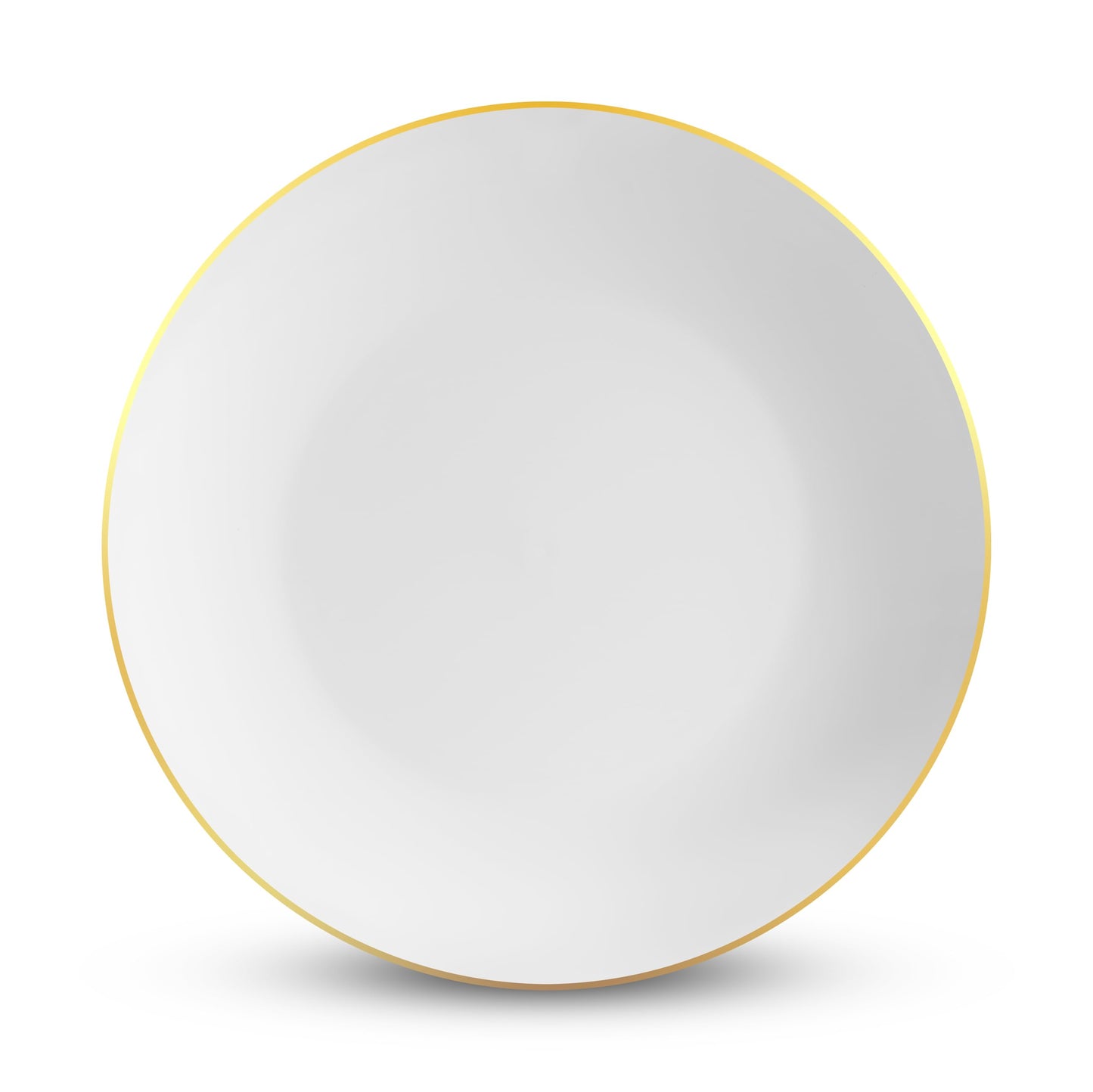Munfix 100 Gold Plastic Plates Set, 10.25 Inch Disposable Dinner Plates, Elegant Fancy Heavy Duty for Party, Wedding, White with Gold Rim