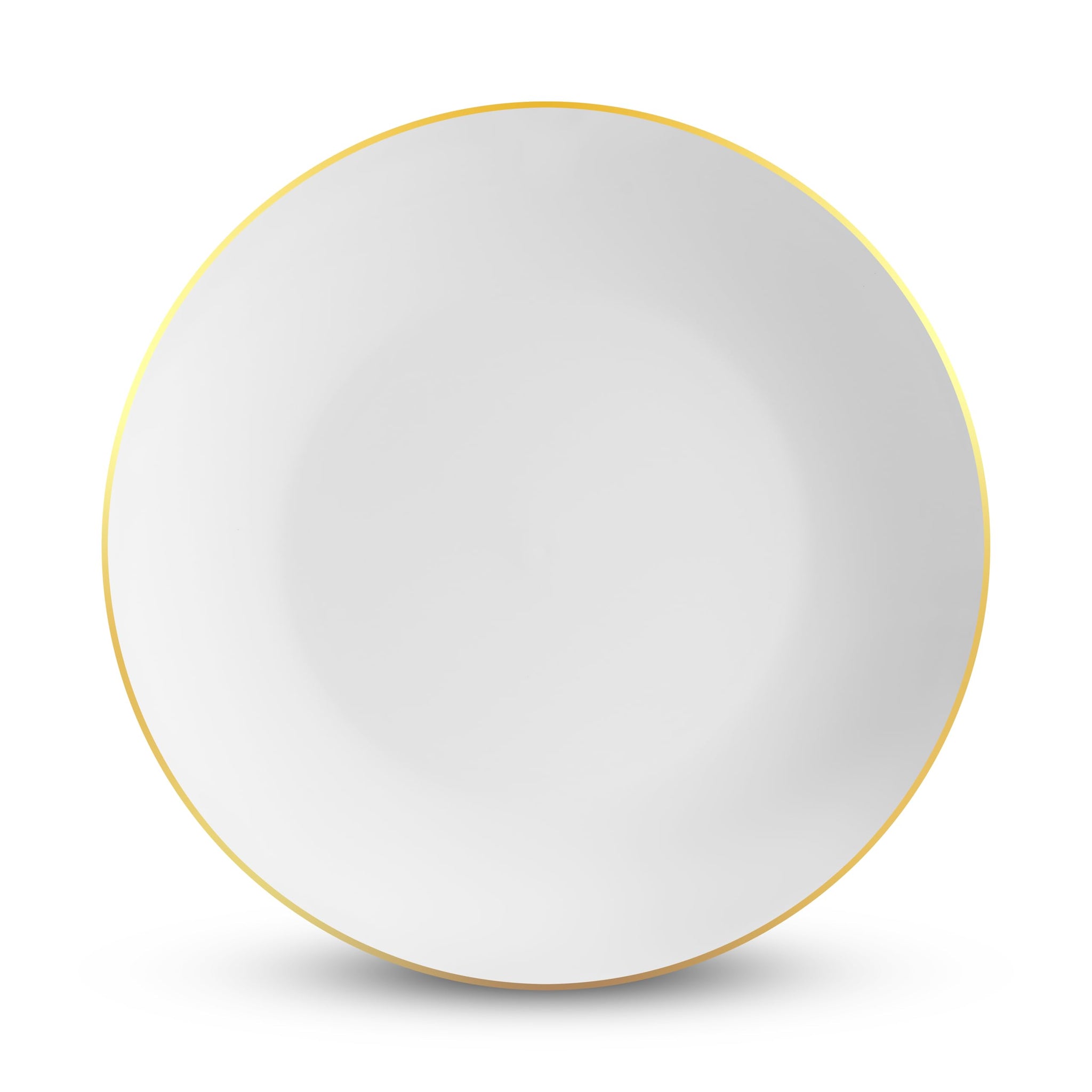 Munfix 100 Gold Plastic Plates Set, 10.25 Inch Disposable Dinner Plates, Elegant Fancy Heavy Duty for Party, Wedding, White with Gold Rim