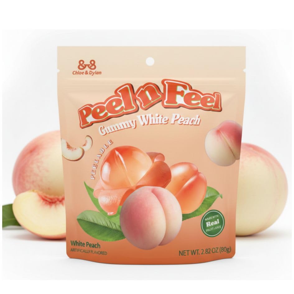 Peel n Feel Gummy White Peach Jelly, Peelable Gummies with Real White Peach Juice, 3 packs 8.47oz