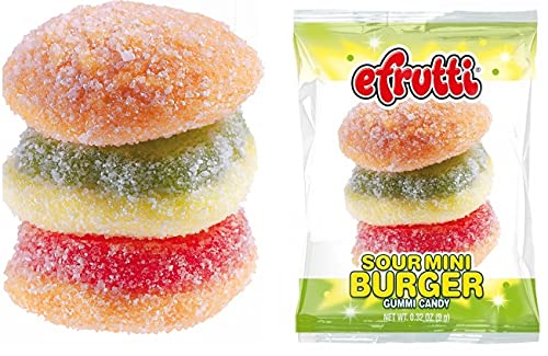 eFrutti Gummi Candy Variety, Mini Burgers, Sour Mini Burgers, and Mini Hot Dogs, .32 Ounce (Pack of 180) - with MYD Bag Clip